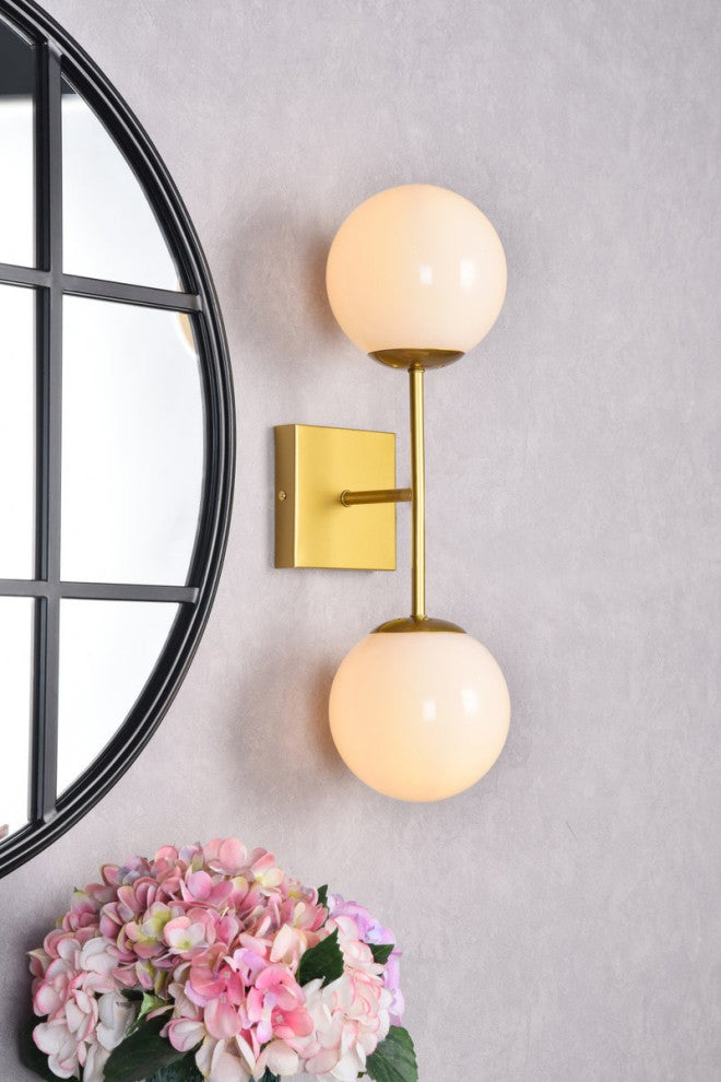 Noah 2-Light Brass and White Glass Wall Sconce