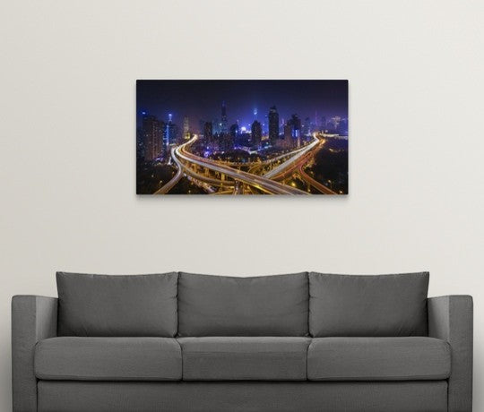 "Shanghai by night" Wrapped Canvas Art Print, 48"x26"x1.5"