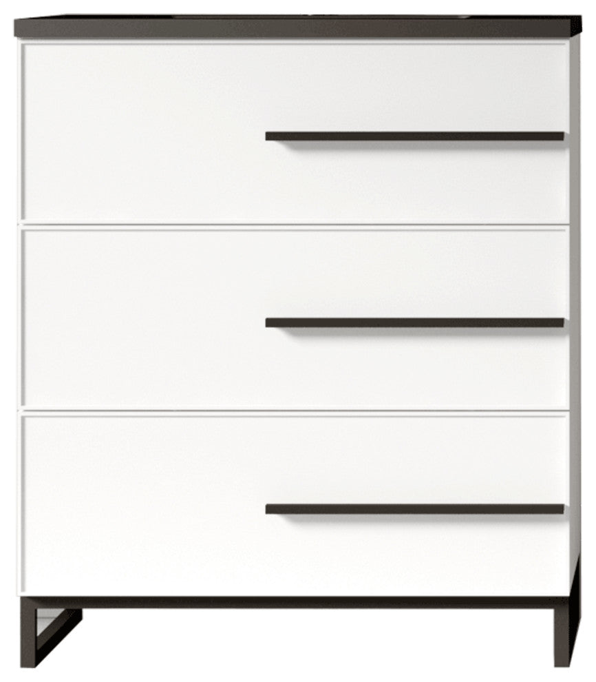 Freestanding White Vanity with Matte Black Sand Sink Top, 30"