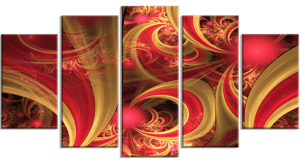 Pink Symmetrical Fractal Pattern, Floral Canvas Art Print, 60"x32", 5 Panels