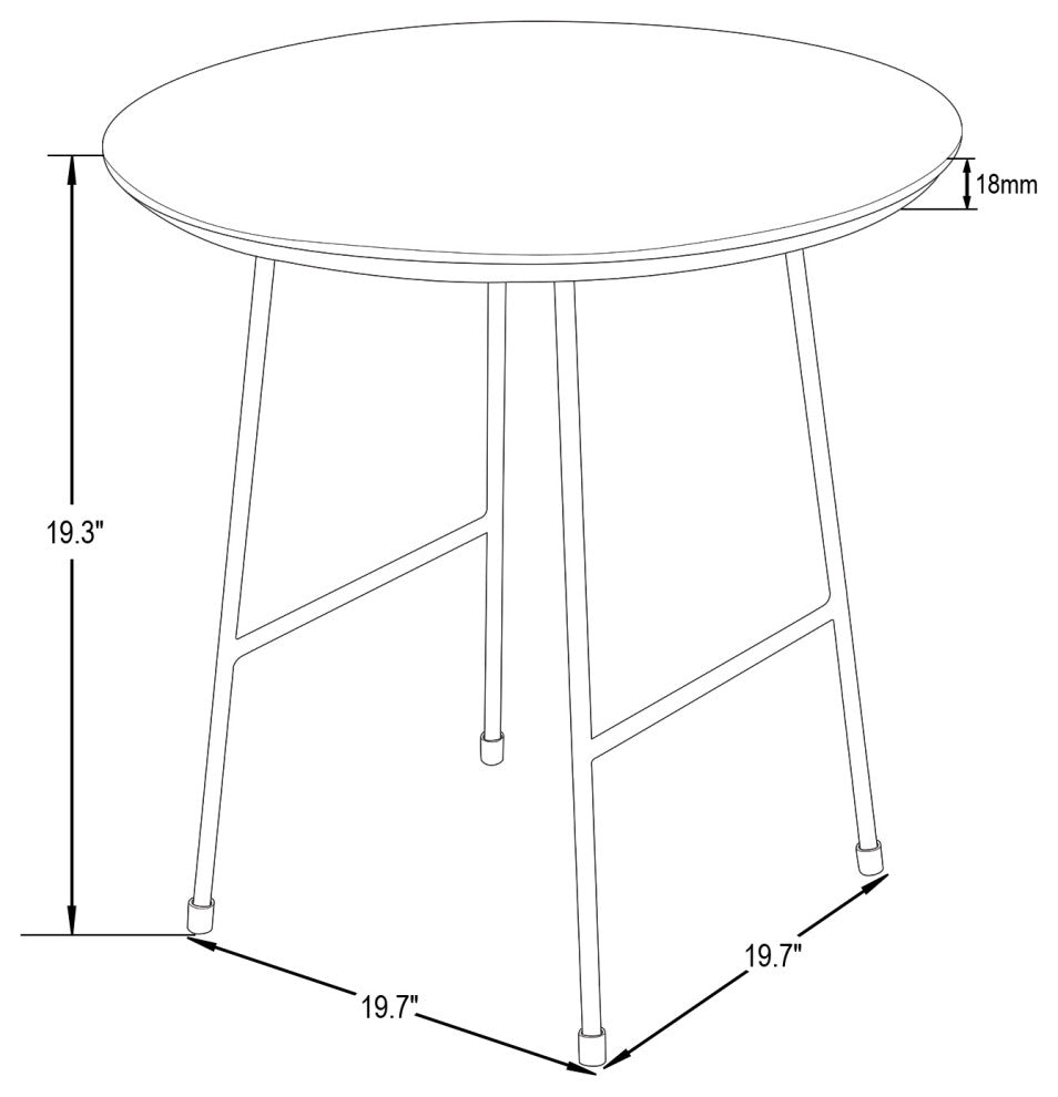 LeisureMod Rossmore Modern Round Side Table With White Steel Frame, Natural Wood
