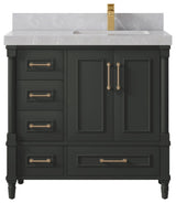Aberdeen 36 Right Offset Bath Vanity in Black Top 2" Pearl Gray
