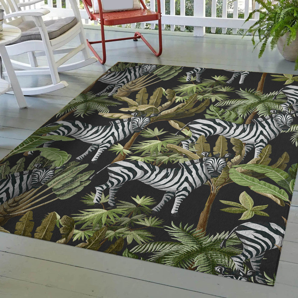 Indoor/Outdoor Tropics TC13 Black Machine Washable 3' x 5' Rug