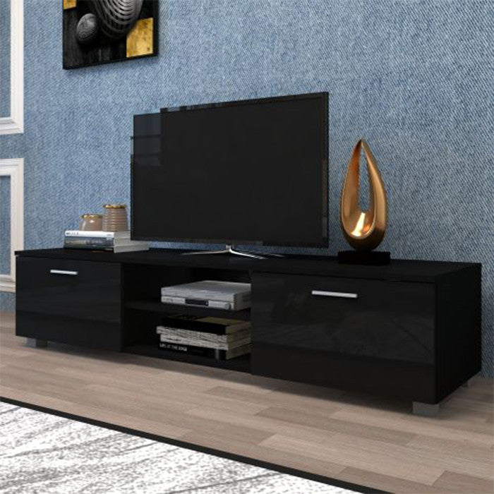 Black TV Stand 2 Storage Cabinet Media Console with open shelves