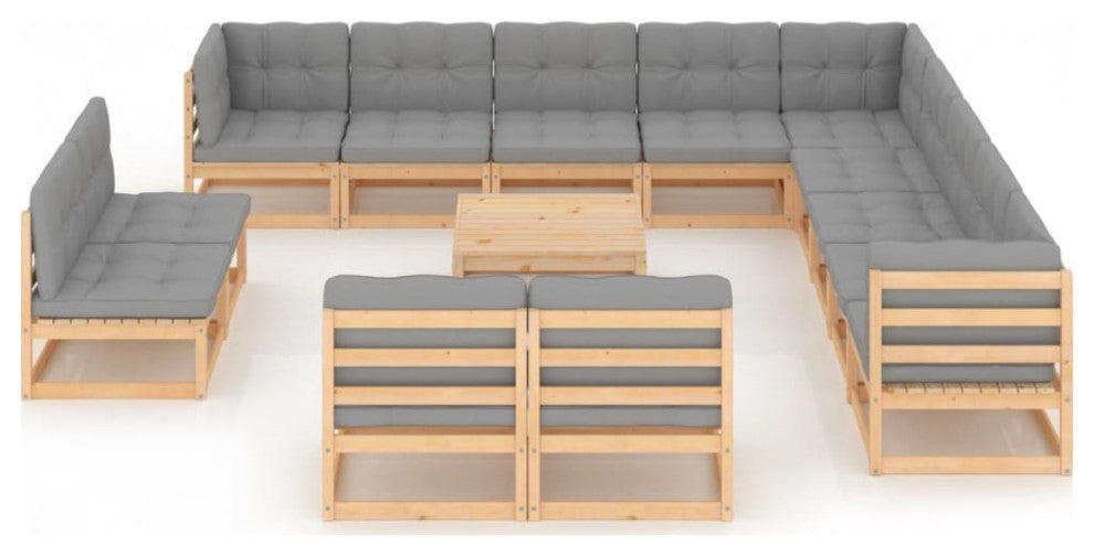 Vidaxl 14 Piece Garden Lounge Set With Cushions Solid Pinewood