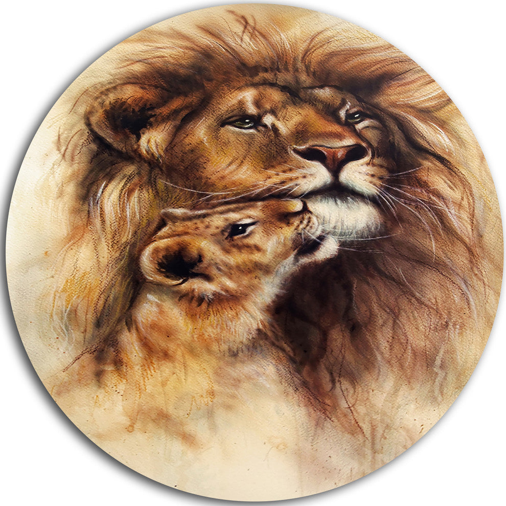 Loving Lioness, Animal Disc Metal Artwork, 11"