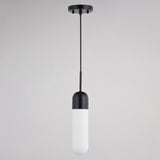Thalia Contemporary Mini Pendant Ceiling Light White Pill Glass, Matte Black