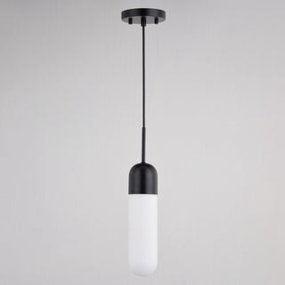 Thalia Contemporary Mini Pendant Ceiling Light White Pill Glass, Matte Black