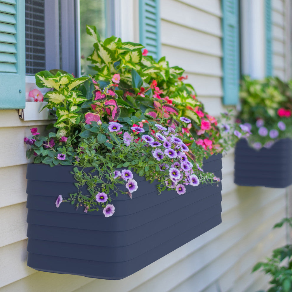 TruDrop Slat Self Watering Windowbox, Cloud White, Small 23"x13"x12"h