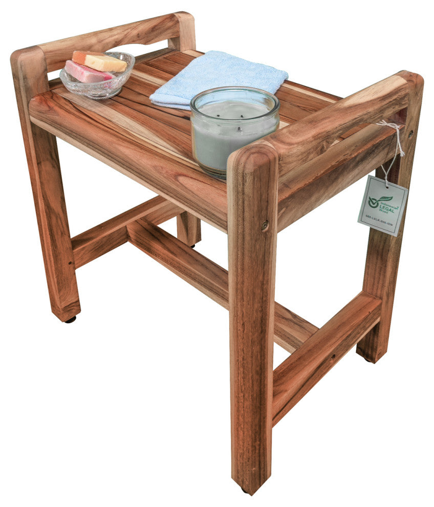 EcoDecors EarthyTeak Classic 18" Shower Bench With LiftAide Arms
