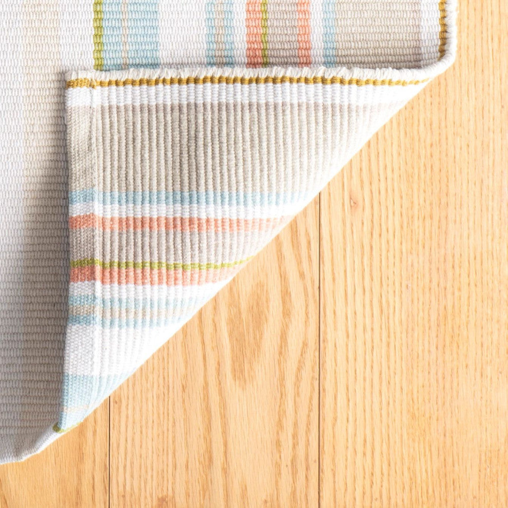 Dash & Albert Daphne Stripe Sky Handwoven Cotton Rug, Multi, Runner-2'6" x 8'