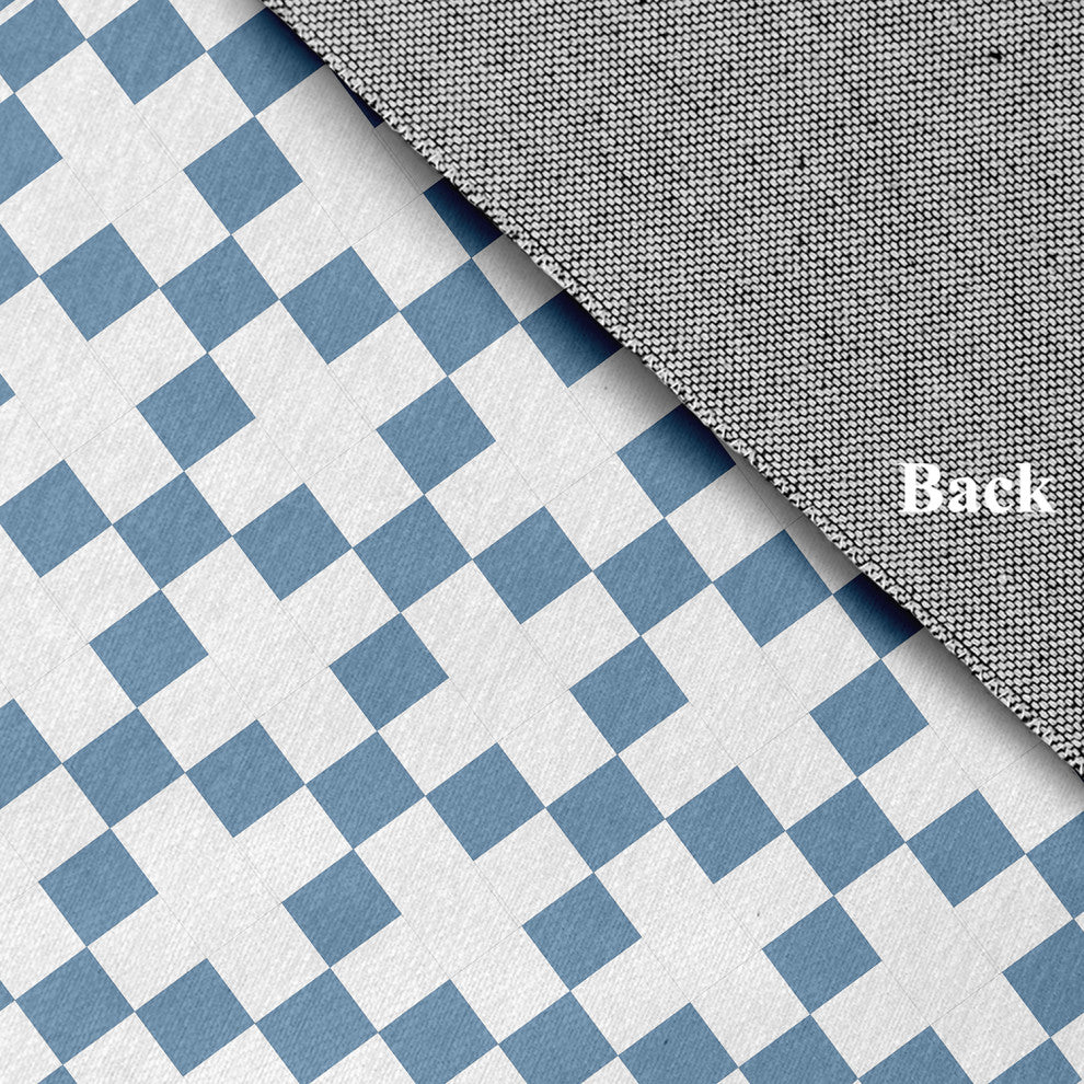 Cross and Squares Rug, Chambray, 5'x7'