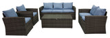 Rio 5-Piece Wicker Conversation Set With Storage, Gray Wicker/Blue Cushions