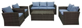 Rio 5-Piece Wicker Conversation Set With Storage, Gray Wicker/Blue Cushions