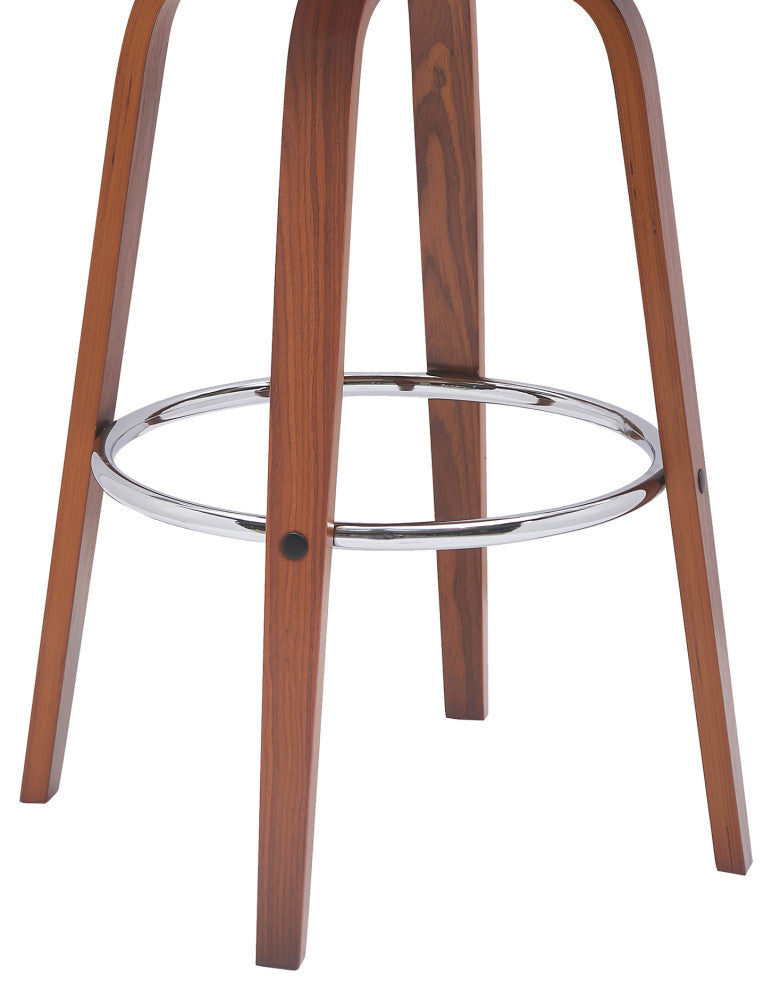 Pico 26" Swivel Walnut Wood Counter Stool, Brown Faux Leather With Chrome, 30