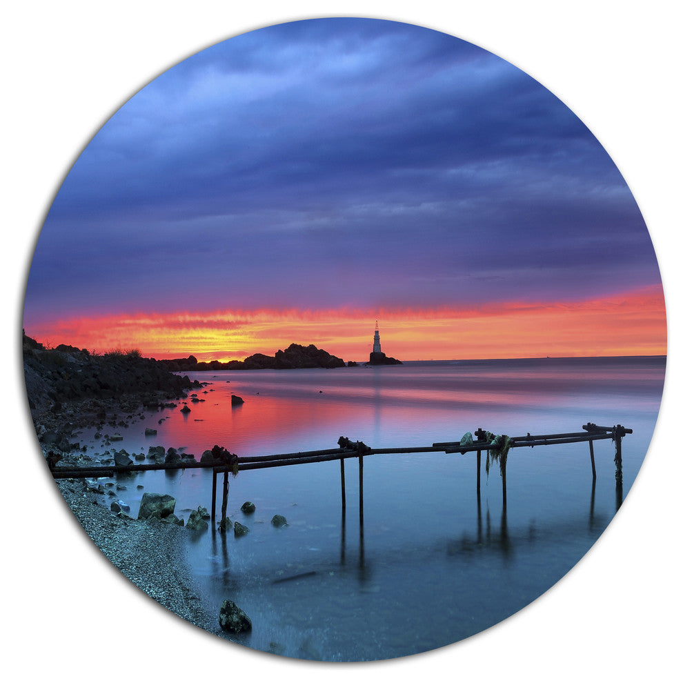 Blue Sky And Waters Panorama, Modern Seashore Disc Metal Wall Art, 11"
