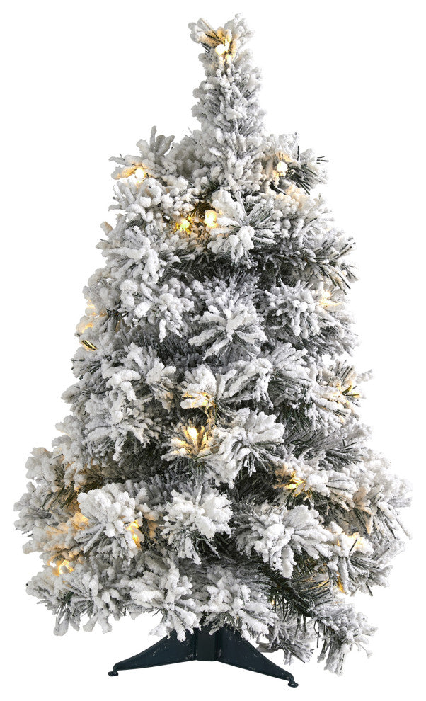 2' Flocked Artificial Christmas Tree With 30 Clear LED Lights