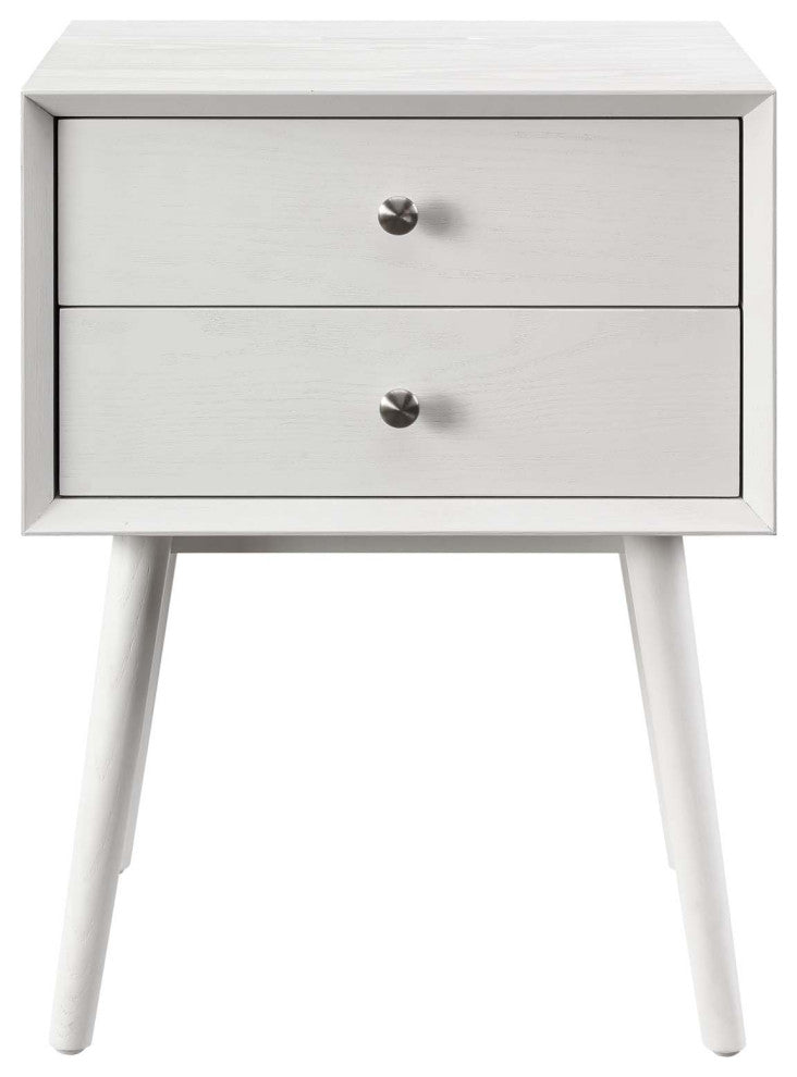 Nightstand Side End Table, Wood, White, Modern Mid-Century, Bedroom Living Room