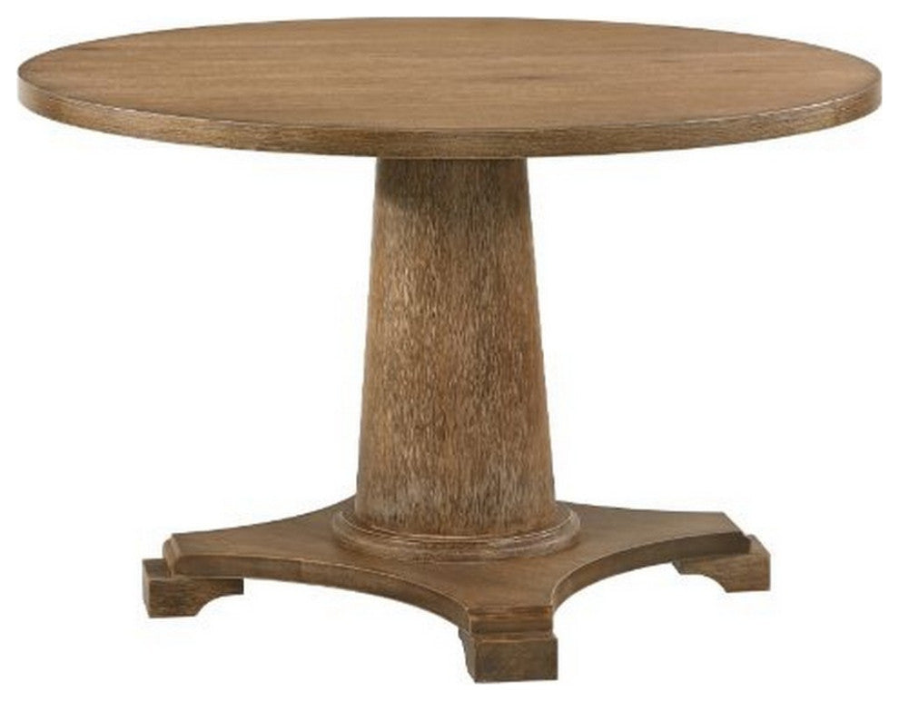 Benzara BM261741 Dining Table With Single Pedestal Base, Oak Brown