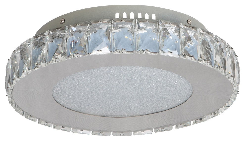 Round Clear Crystal Flush Mount, Stainless Steel Frame, Beaded Crystal Cover