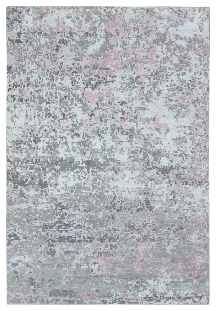 Pink Hi-Lo Pile Abstract Design Wool and Silk Hand Knotted Rug 5'10"x8'9"