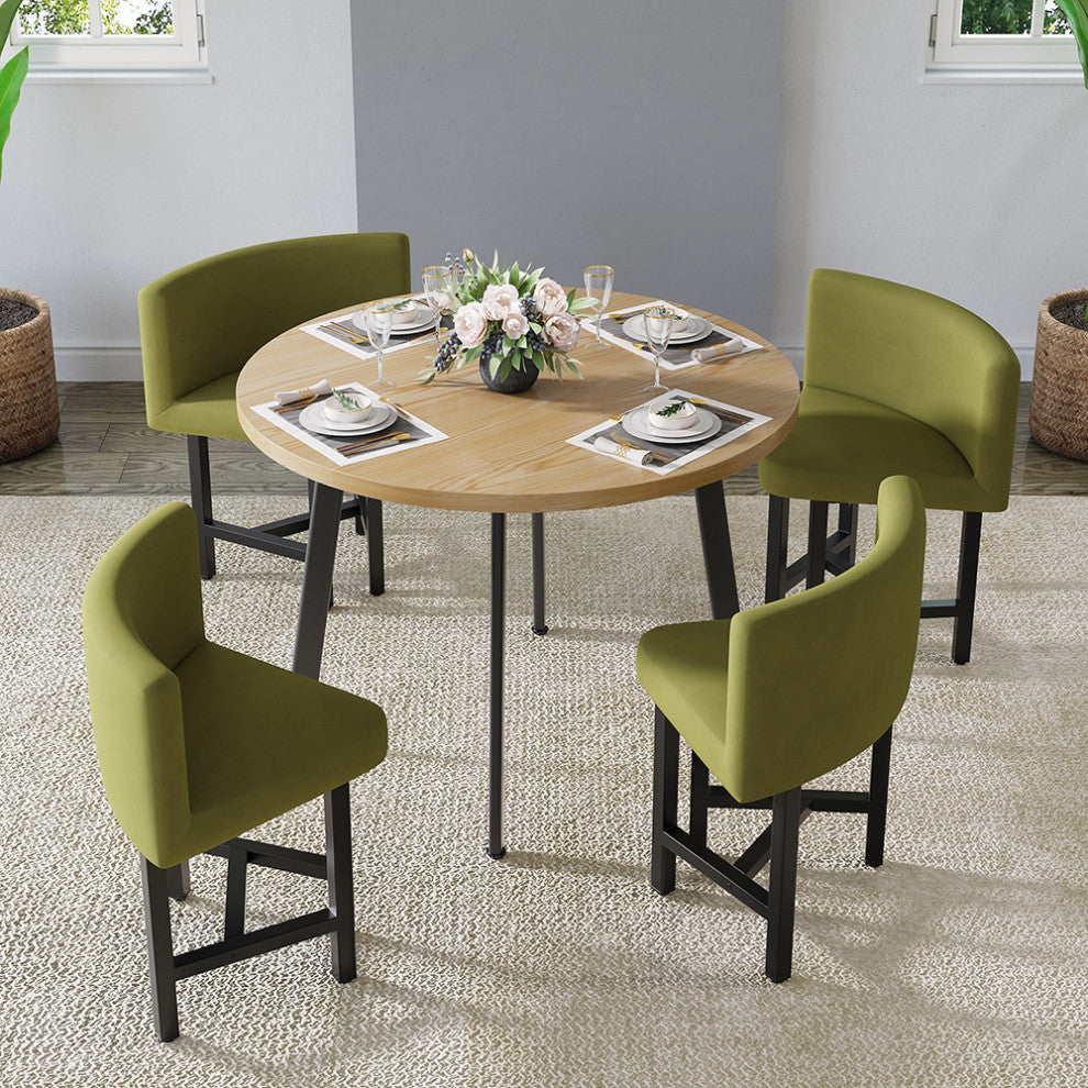 40" Round Wooden 4 Seater Dining Table Set Upholstered Chairs for Nook Balcony, Yellow