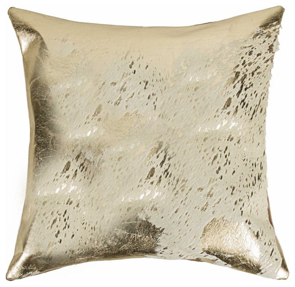 HomeRoots 18" x 18" x 5" Gray And Gold Cowhide Pillow