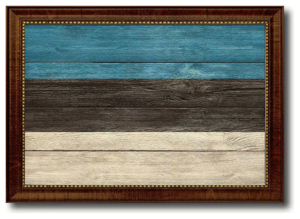 Estonia Country Textured Flag Print With Brown Gold Frame, 19"X27"