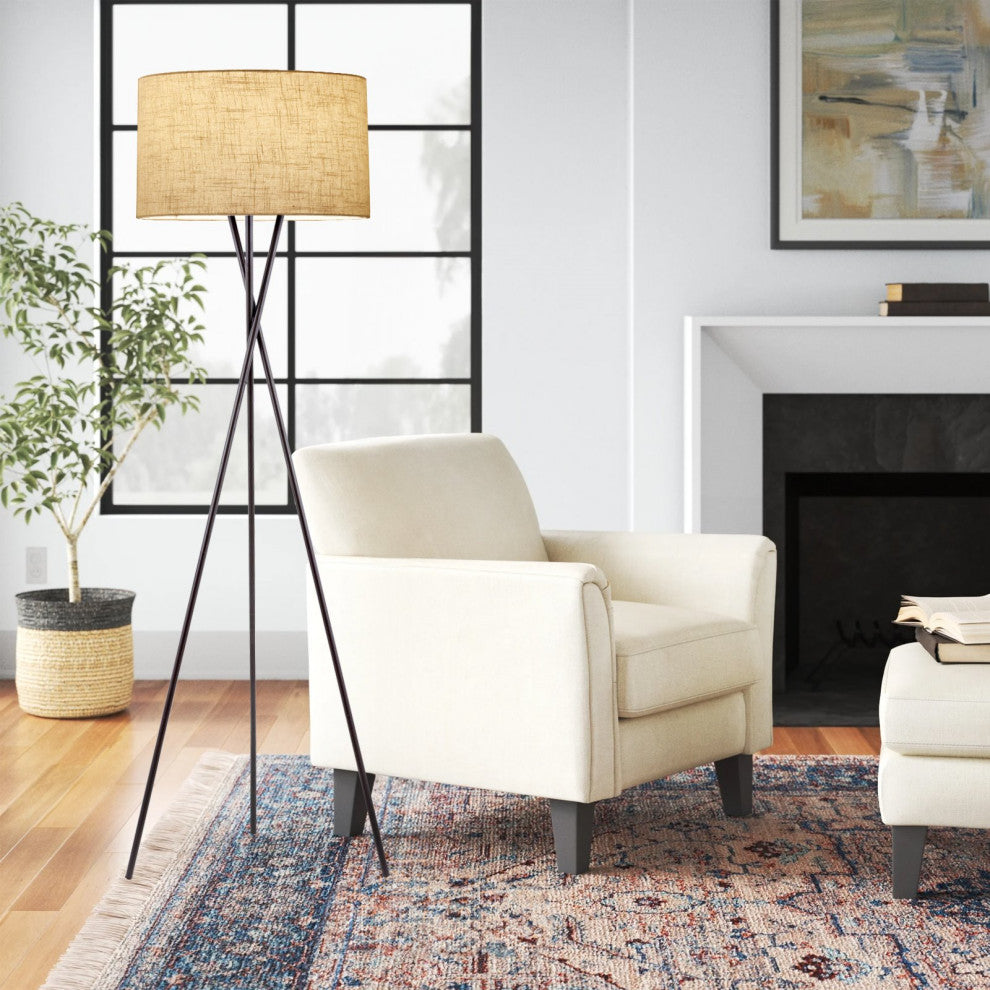 Kira Home Sadie 60" Tripod LED Floor Lamp, 9W bulb (/), Honey Beige Drum Shade