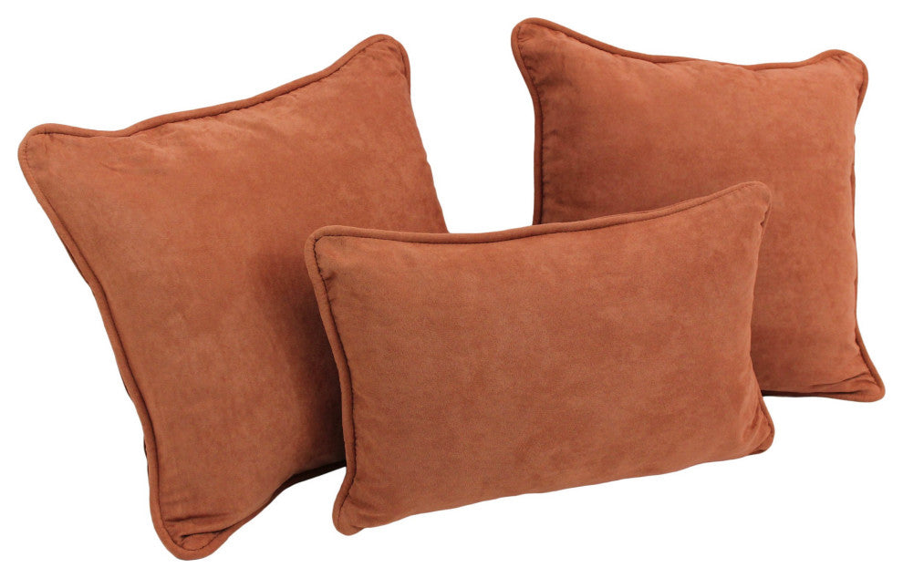 Double-Corded Solid Microsuede Throw Pillows With Inserts, Set of 3, Spice