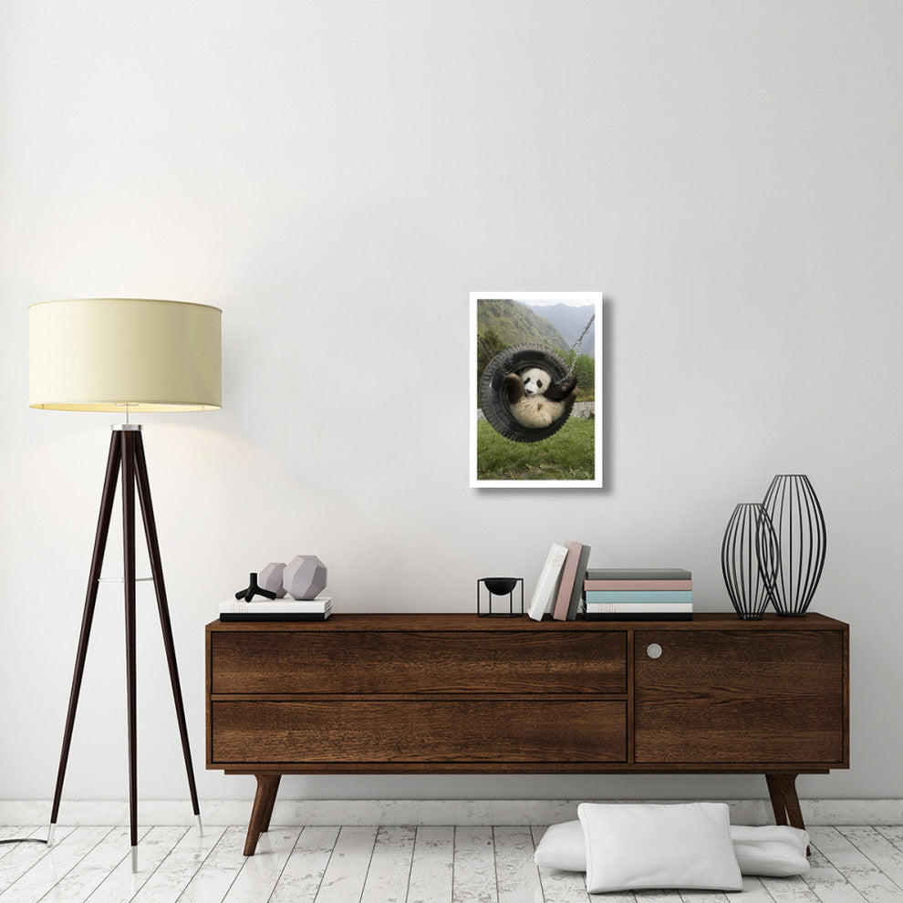 "Giant Panda cub playing in swing, Wolong Nature Reserve" Paper Art, 18"x26"