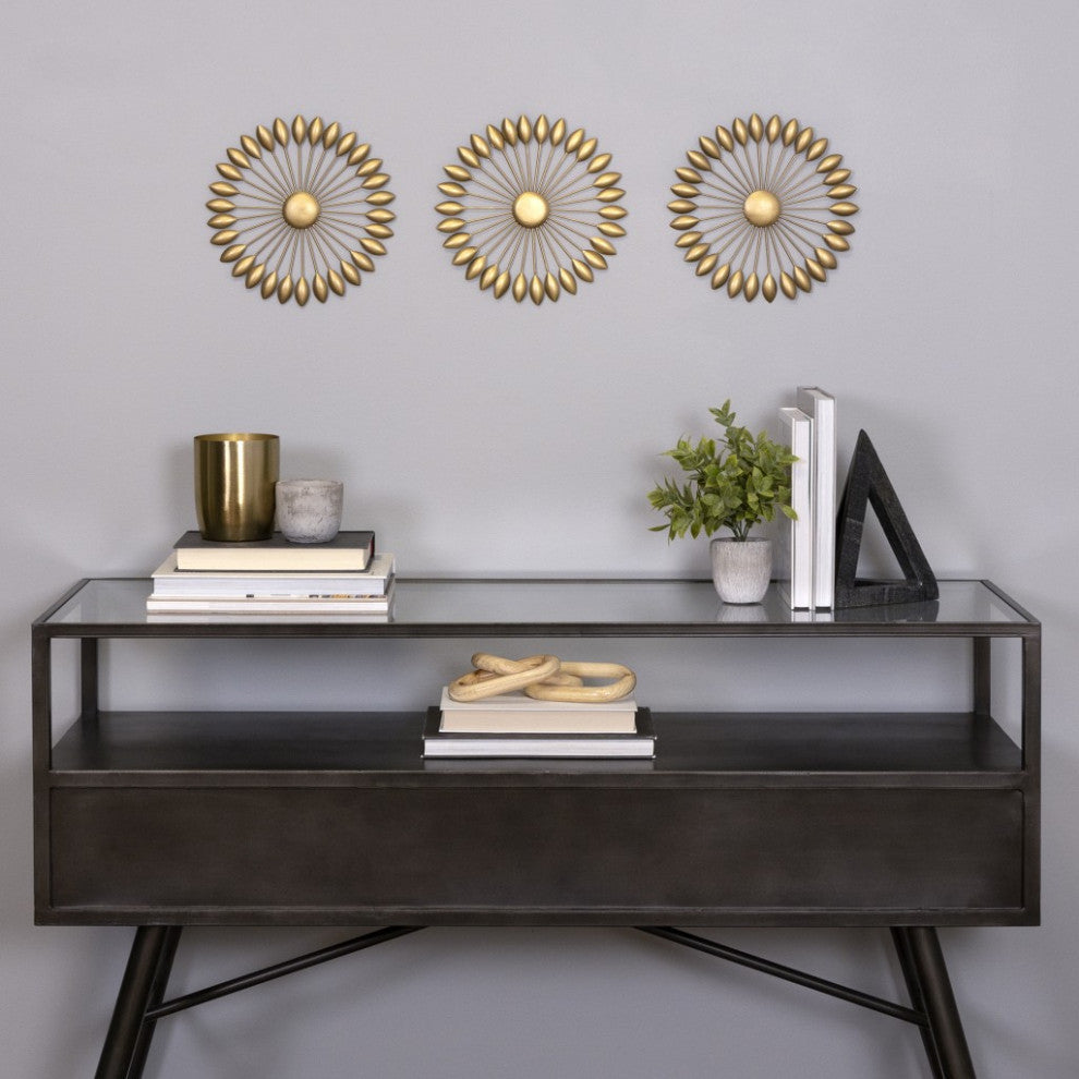 Set of Three Gold Sunburst Leaf Wall Decor