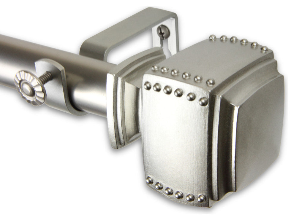 Studded 1" Curtain Rod, Black, Satin Nickel, 120"-170"