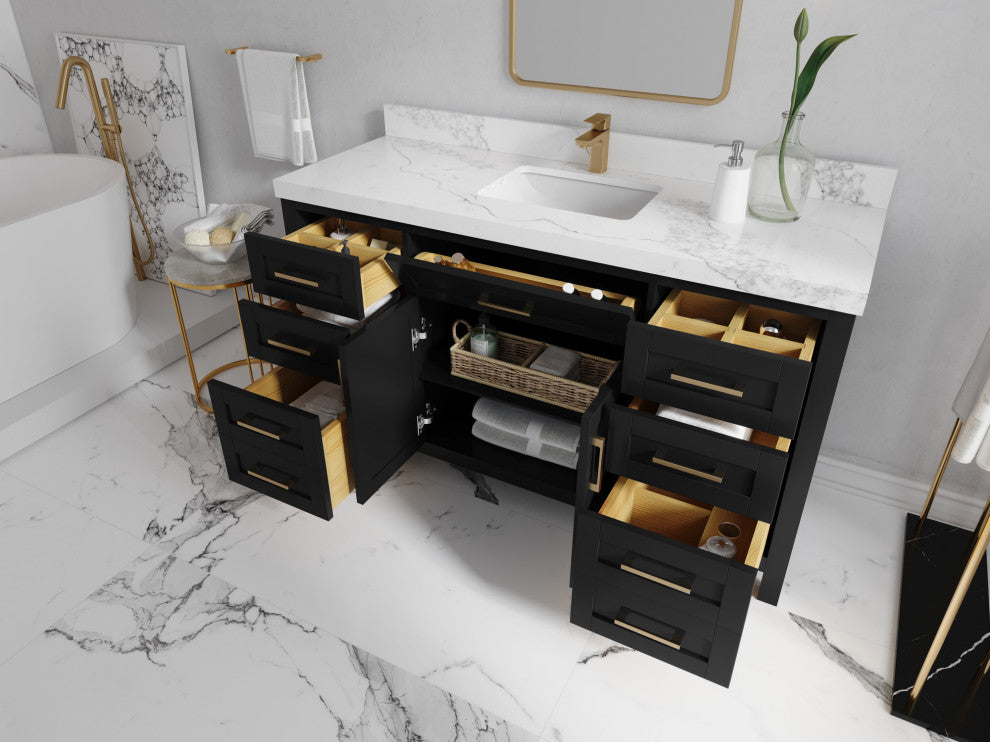 Cambridge 60 Single Bathroom Vanity in Dark Forest Green 2" Carrara Quartz