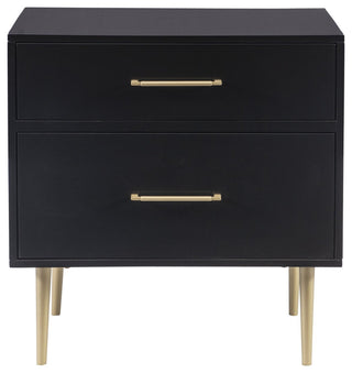 Contemporary Nightstand, 2 Storage Drawers With Gold Sculpted Pulls, Black