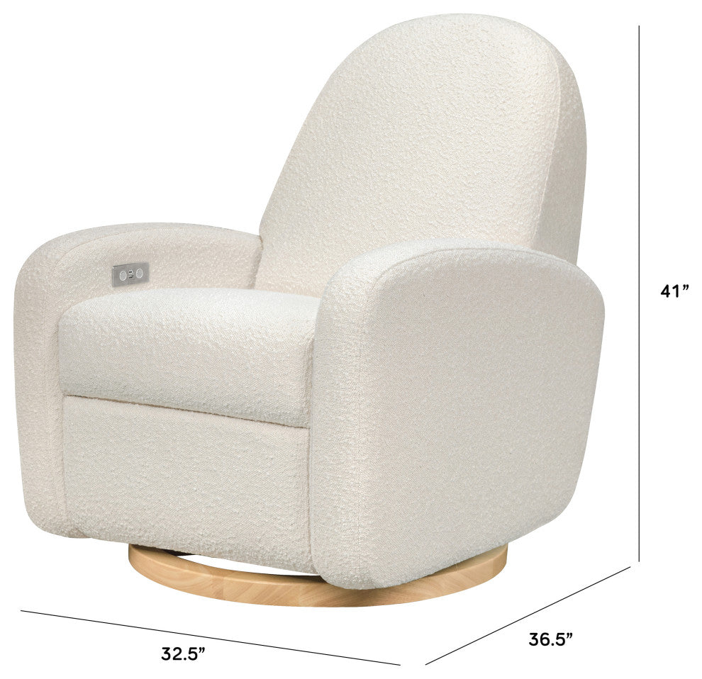 Nami Electronic Recliner and Swivel Glider Recliner, Boucle With USB port, Ivory Boucle With Light Wood Base