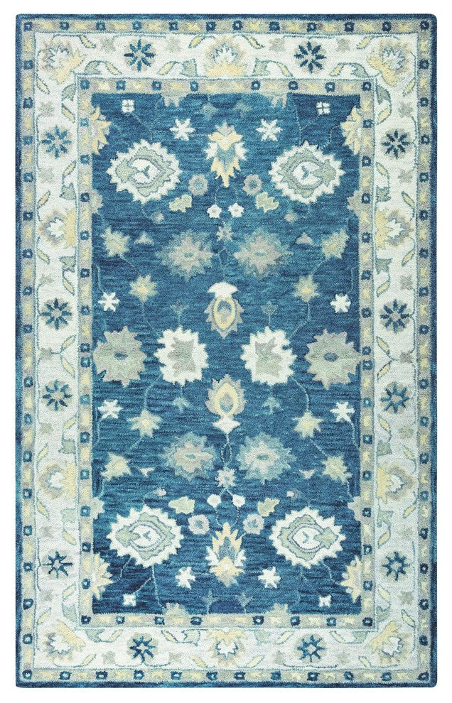 Rizzy Home Leone LO9993 Blue Traditional Motifs Area Rug, Rectangular 5'x8'