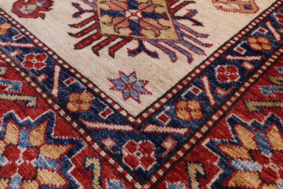 Hand Knotted Super Kazak Geometric Wool Rug 4' 10" X 6' 7" Q10618