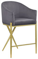 Xavier Velvet Upholstered Counter Height Stool, Gray, Gold Finish