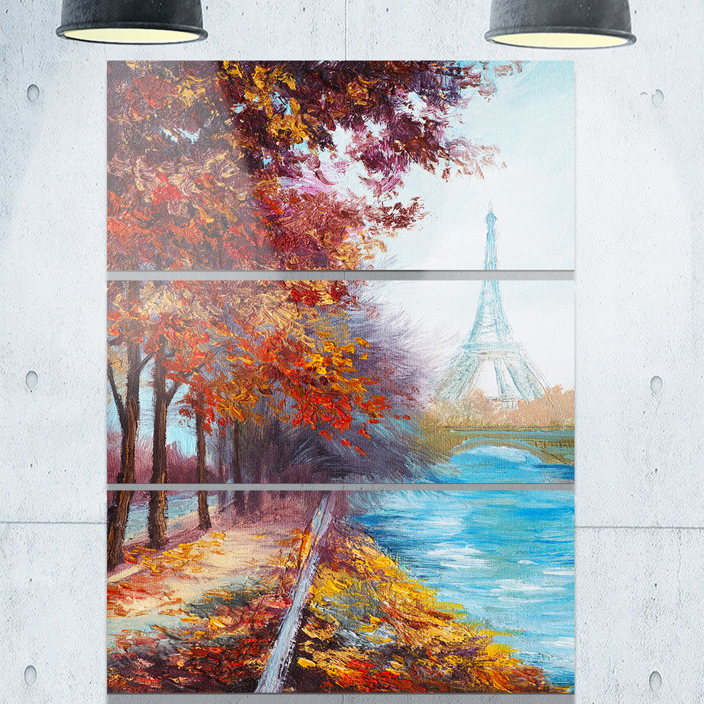 "Eiffel Tower View in Fall" Glossy Metal Wall Art, 3 Panels, 28"x36"