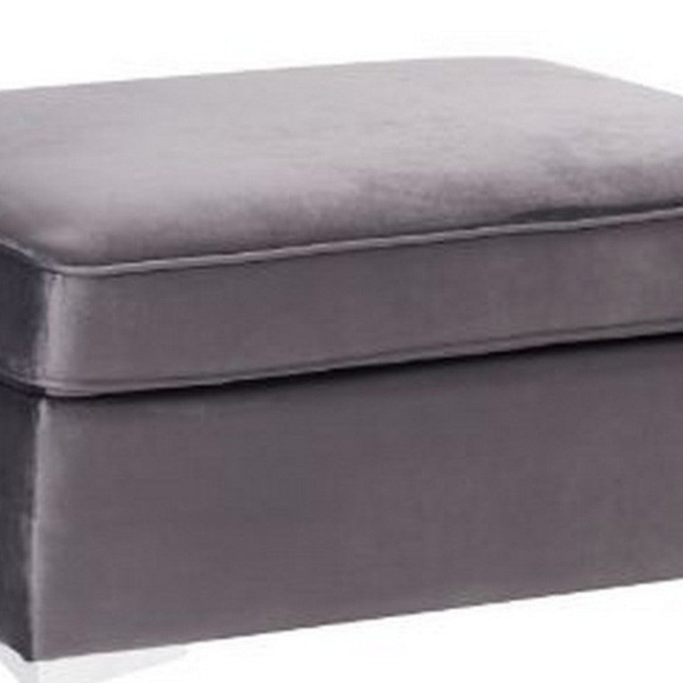 Benzara BM250624 Ottoman With Velvet Upholstery and Metal Legs, Gray