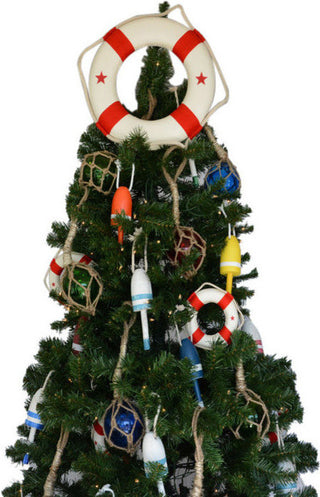Lifering Christmas Tree Topper Decoration, White With Red Bands