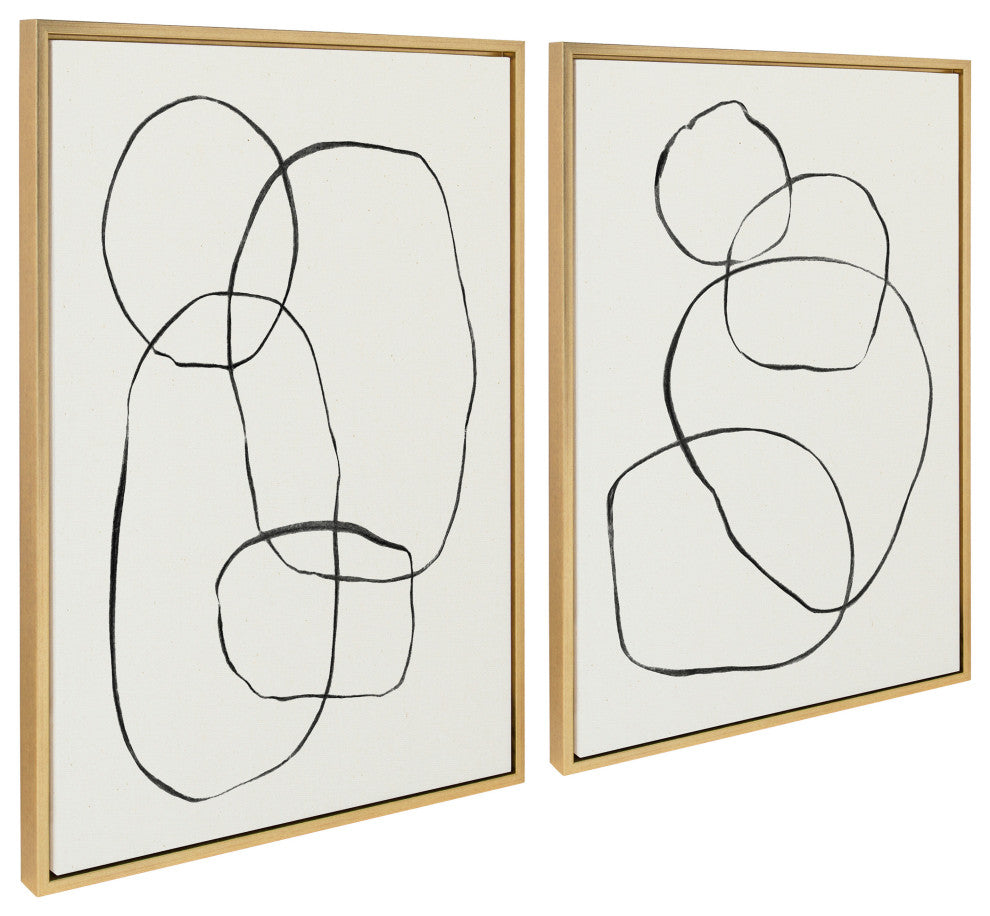 Sylvie Circles Framed Textured Canvas Set by Teju Reval, Gold 2 Piece 23x33