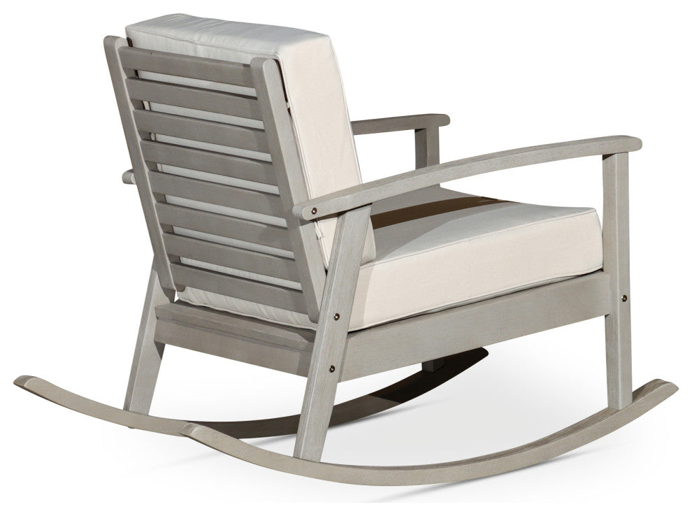 DTY Outdoor Living Longs Peak Eucalyptus Rocker w/ Cushions, Driftwood Gray, Sag