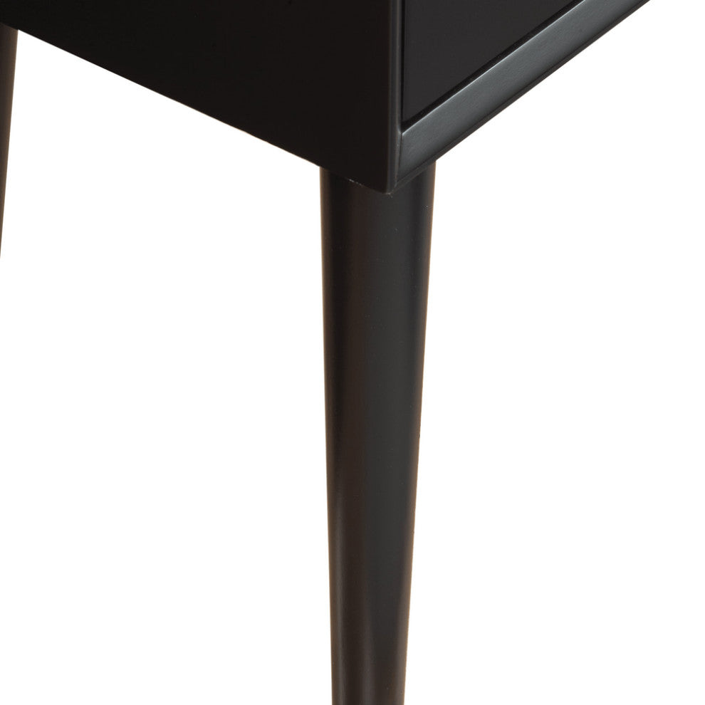 18" Black Mid Century Mod Wood End Table With Drawer