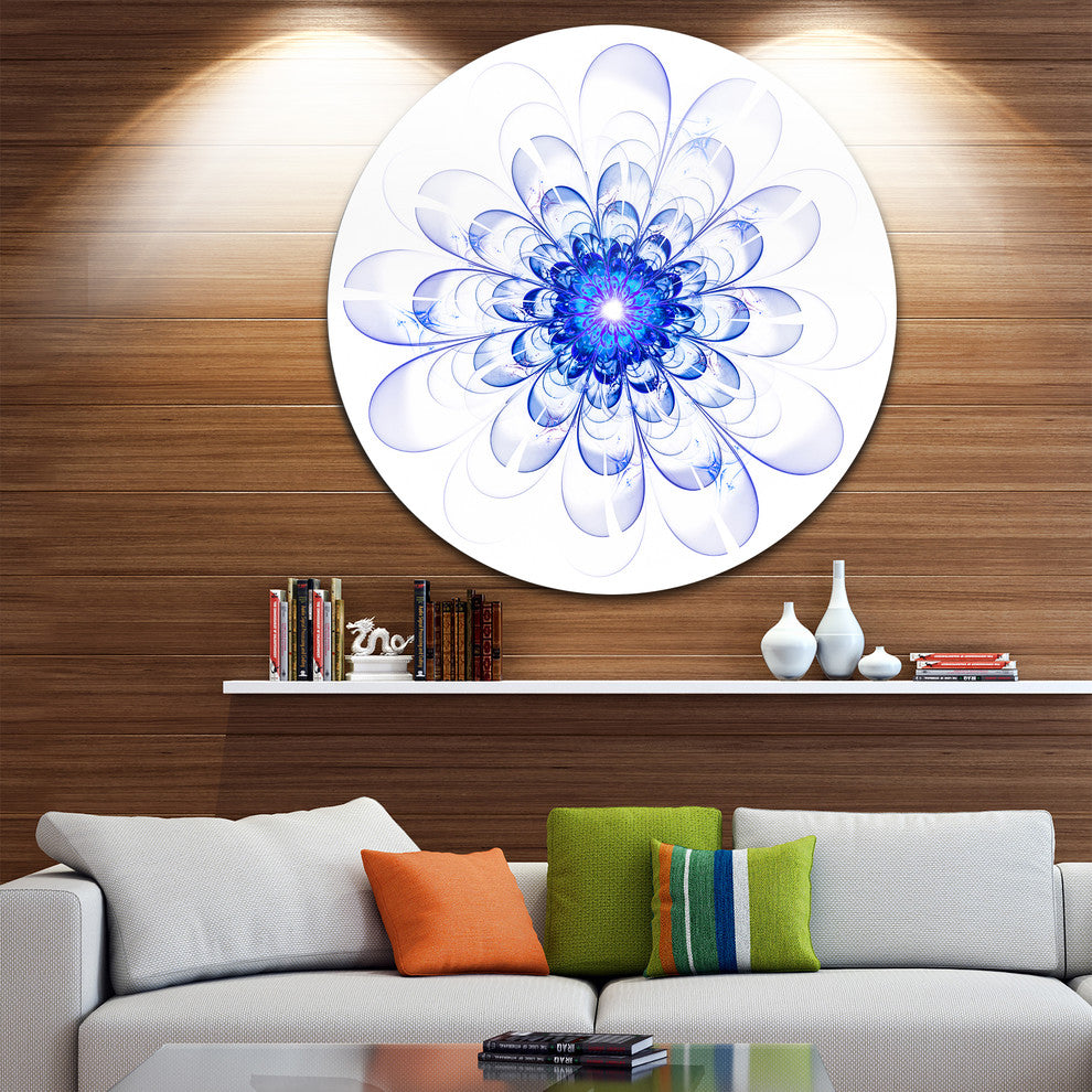 Blue Ideal Fractal Flower Design, Floral Round Metal Wall Art, 36"
