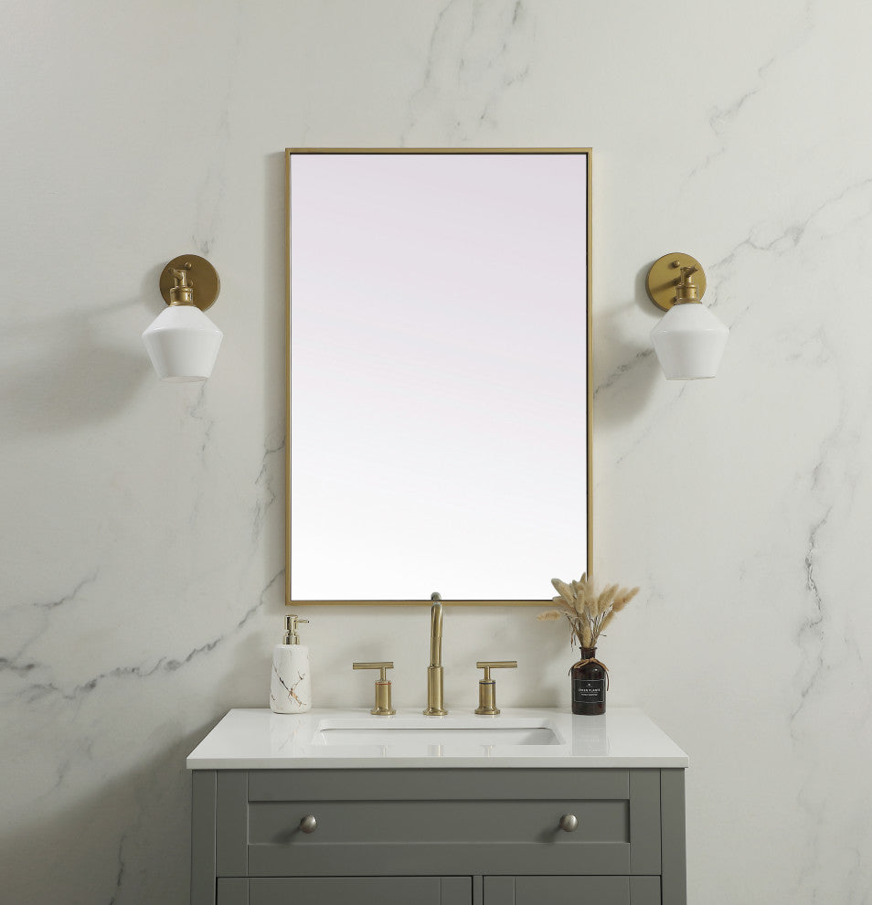 Metal Frame Rectangle Mirror 24X36 Inch, Brass