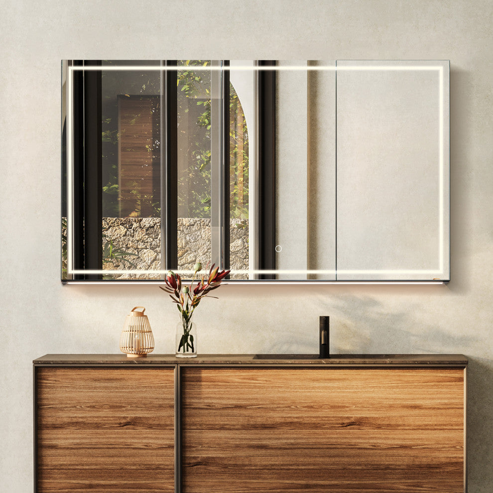 Hesili Frameless Surface-Mount LED Lighted Bathroom Medicine Cabinet, 48"