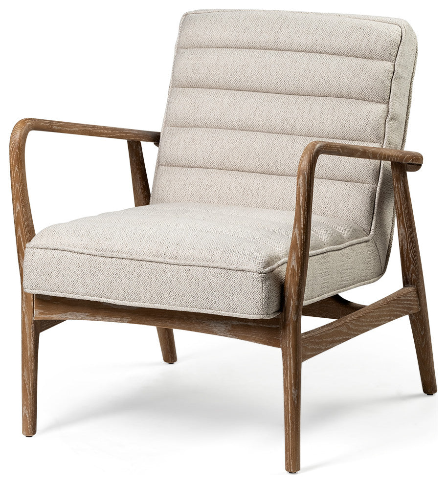 Ajax II Cream Fabric w/ Medium Brown Solid Wood Frame Accent Chair