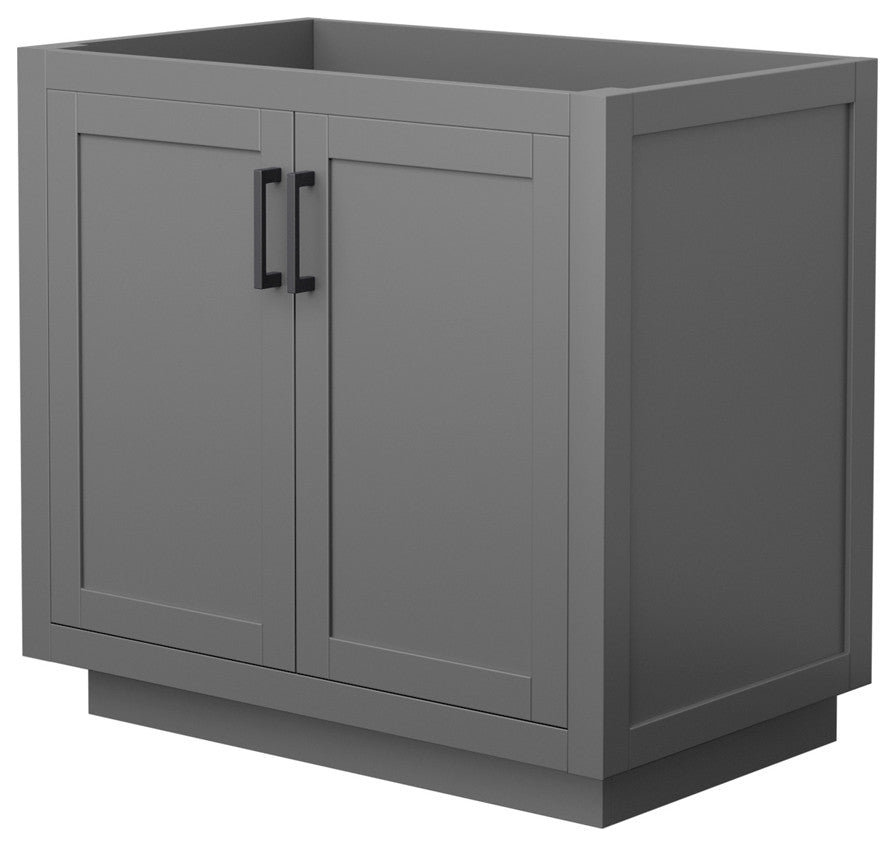 36" Single Bathroom Vanity, Dark Gray, No Countertop, No Sink, Black Trim